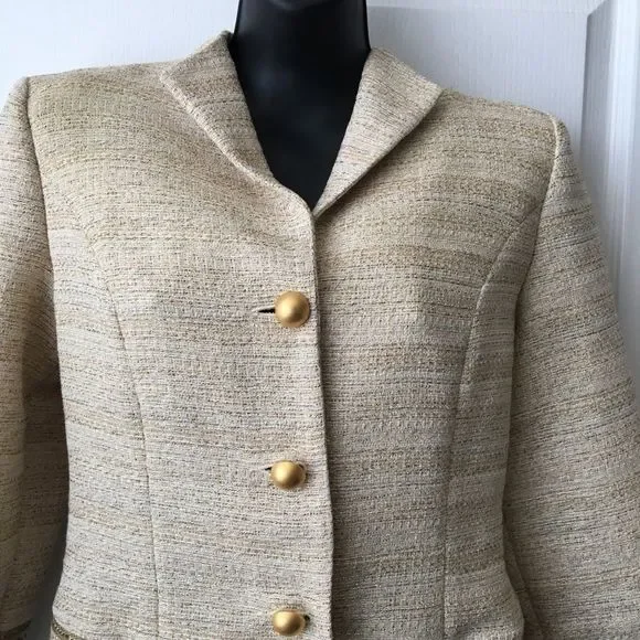 Vintage Miller Shor Skirt Suit | Beige Bouclé Tweed Set | St. John Style - Picture 3 of 6